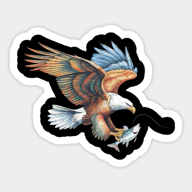 Eagle in Flight with Clutched Fish Caught Mid-Motion Sticker by animegirlnft